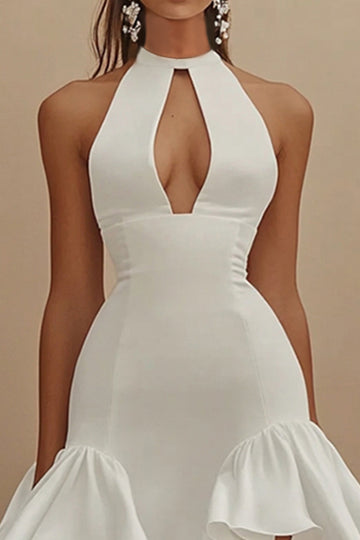 Stylish Cut Out A Line Ruffled White Mini Dress
